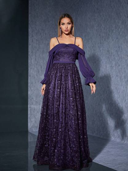 Leely Women's Elegant Sweetheart Cloak Sleeve Lace A-Line Dress