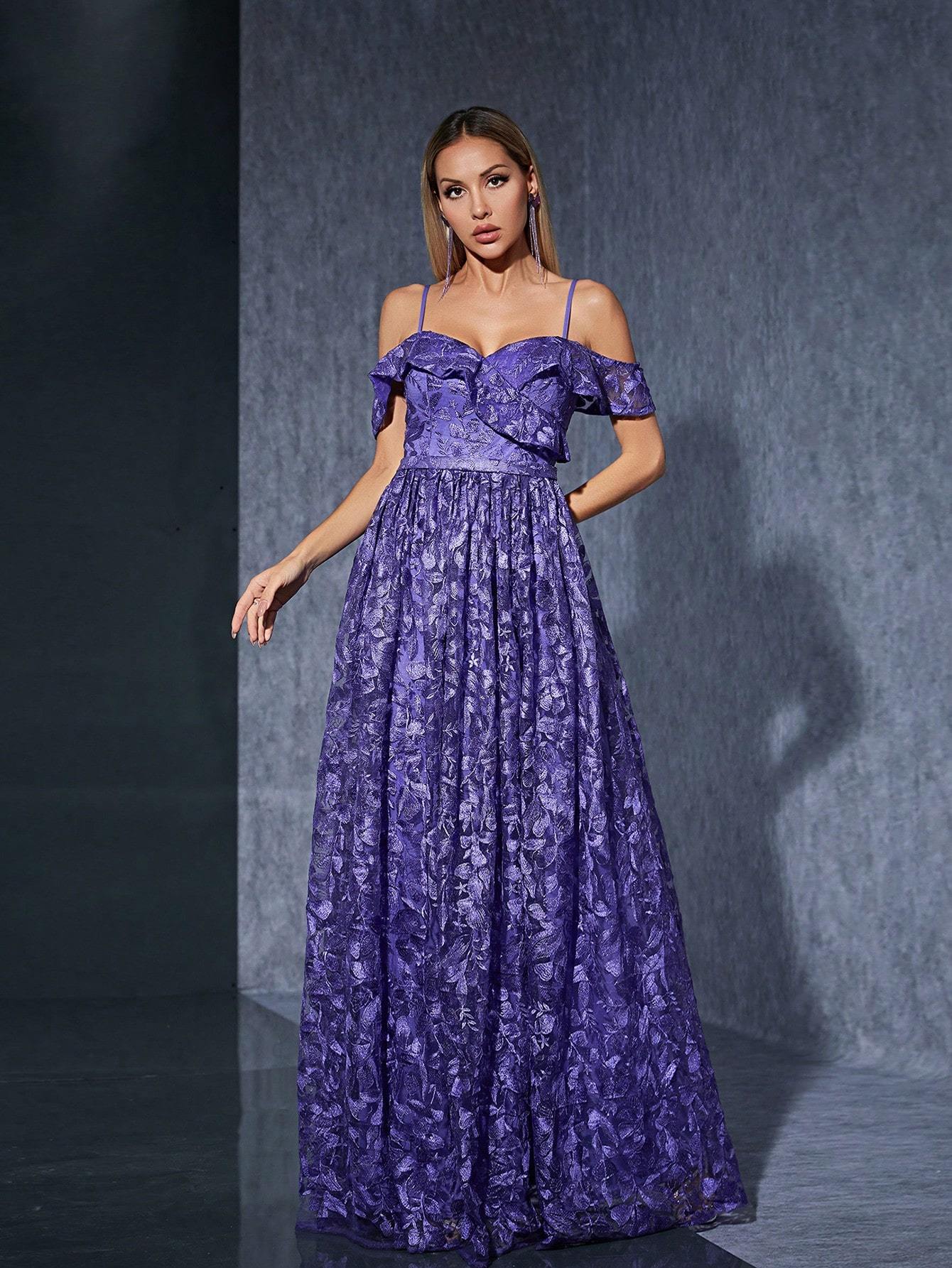 Leely Women's Elegant Spaghetti Straps Cold Shoulder Party Dress