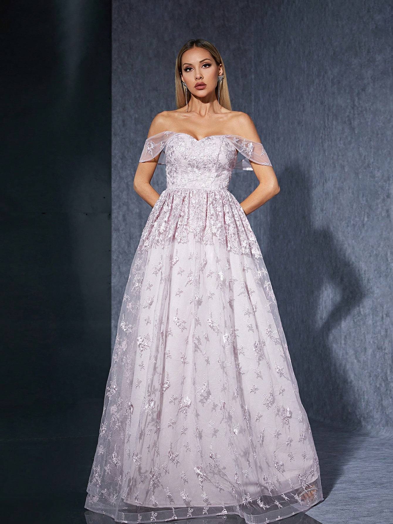Leely Women's Elegant Sweetheart Cloak Sleeve Lace A-Line Dress