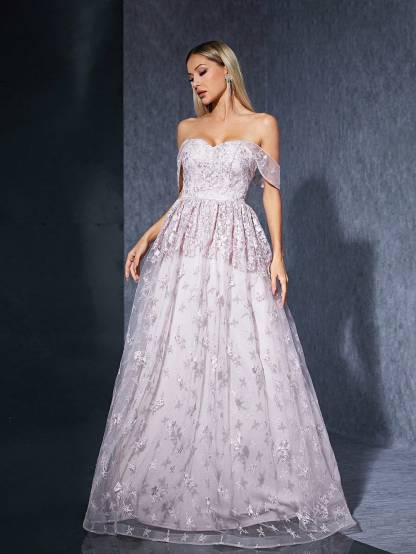 Leely Women's Elegant Off The Shoulder Sleeveless Party Dress