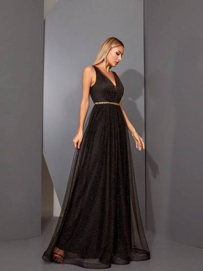 Leely Elegant V Neck Sleeveless Party Dress