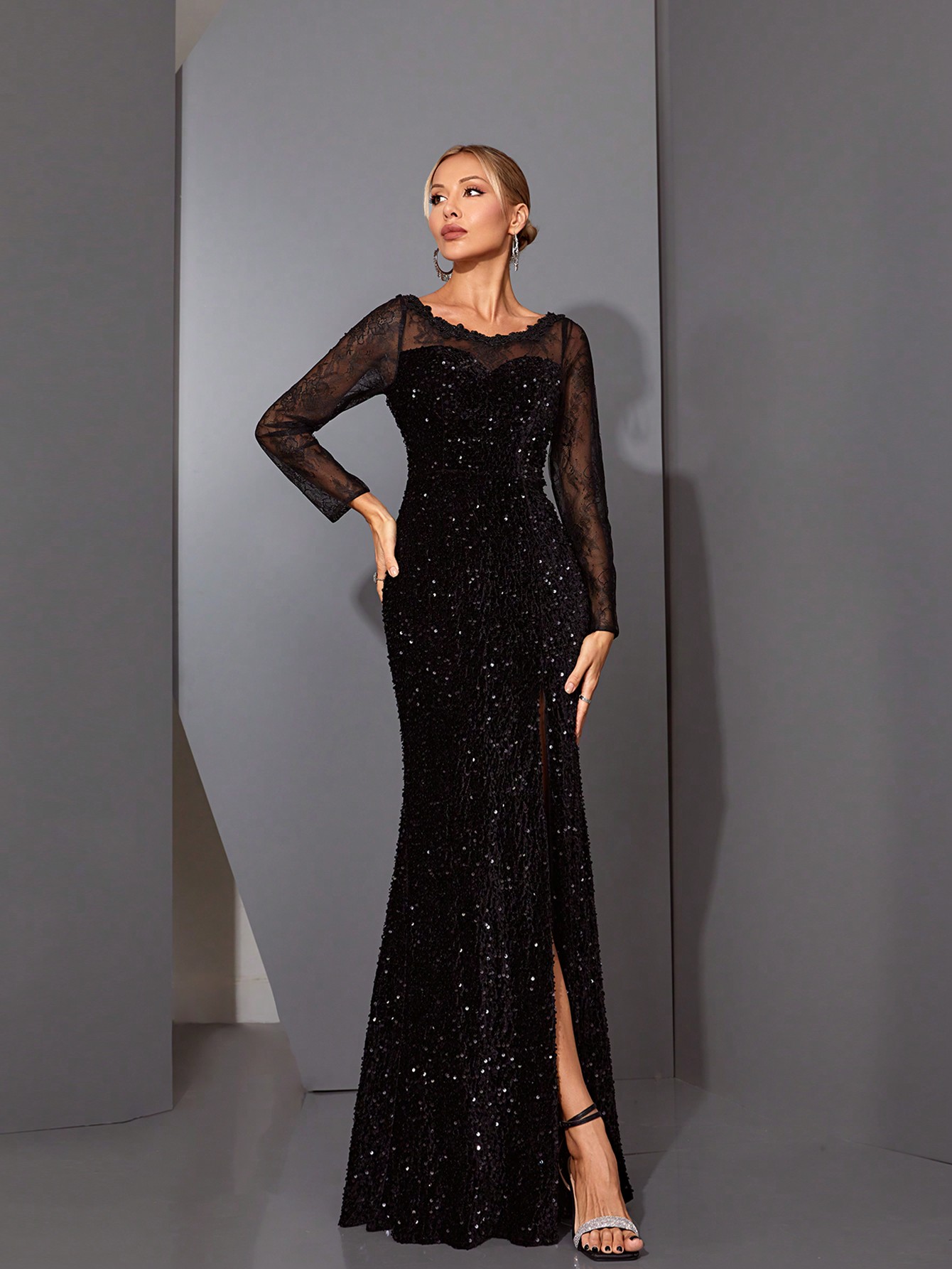 Leely Elegant Round Neck Long Sleeve Party Dress