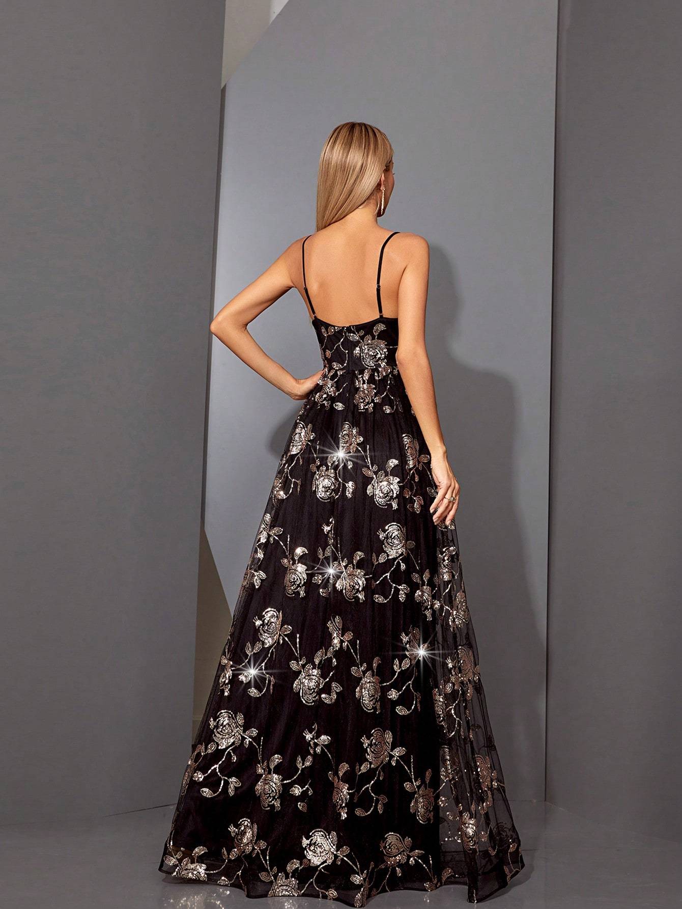 Leely Elegant Spaghetti Straps Sleeveless Party Dress
