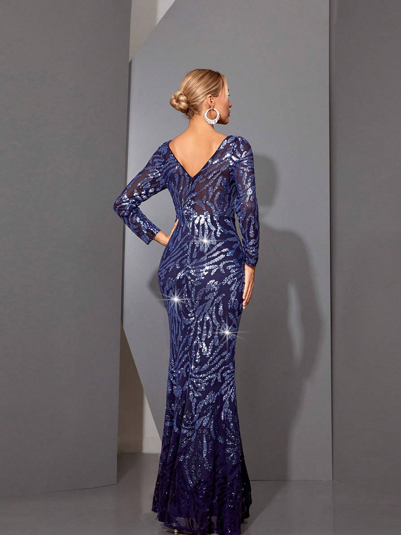 Leely Elegant V Neck Long Sleeve Party Dress