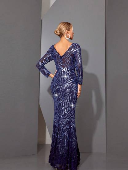 Leely Elegant V Neck Long Sleeve Party Dress