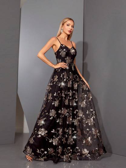 Leely Elegant Spaghetti Straps Sleeveless Party Dress