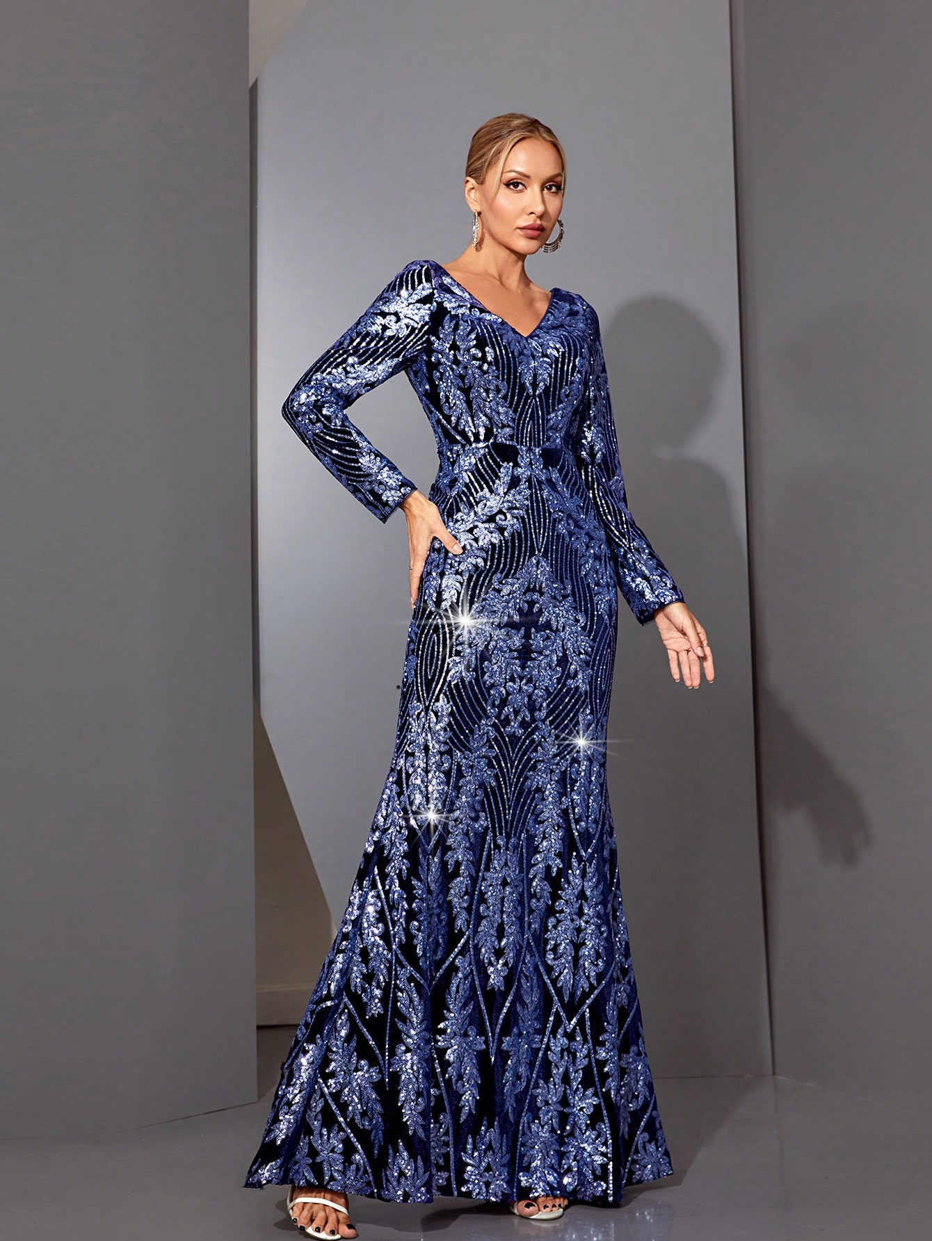 Leely Elegant V Neck Long Sleeve Party Dress