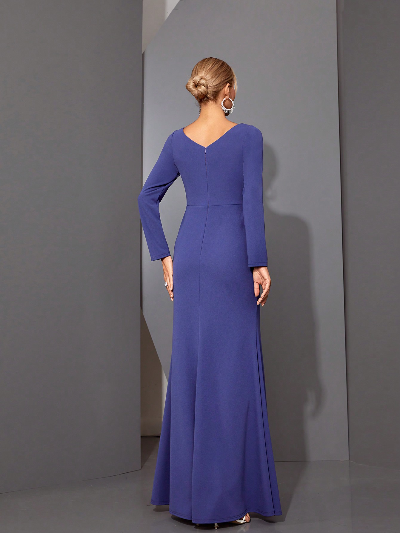 Leely Elegant V Neck Long Sleeve Party Dress
