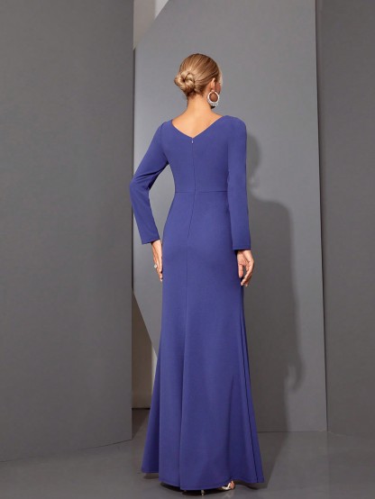 Leely Elegant V Neck Long Sleeve Party Dress