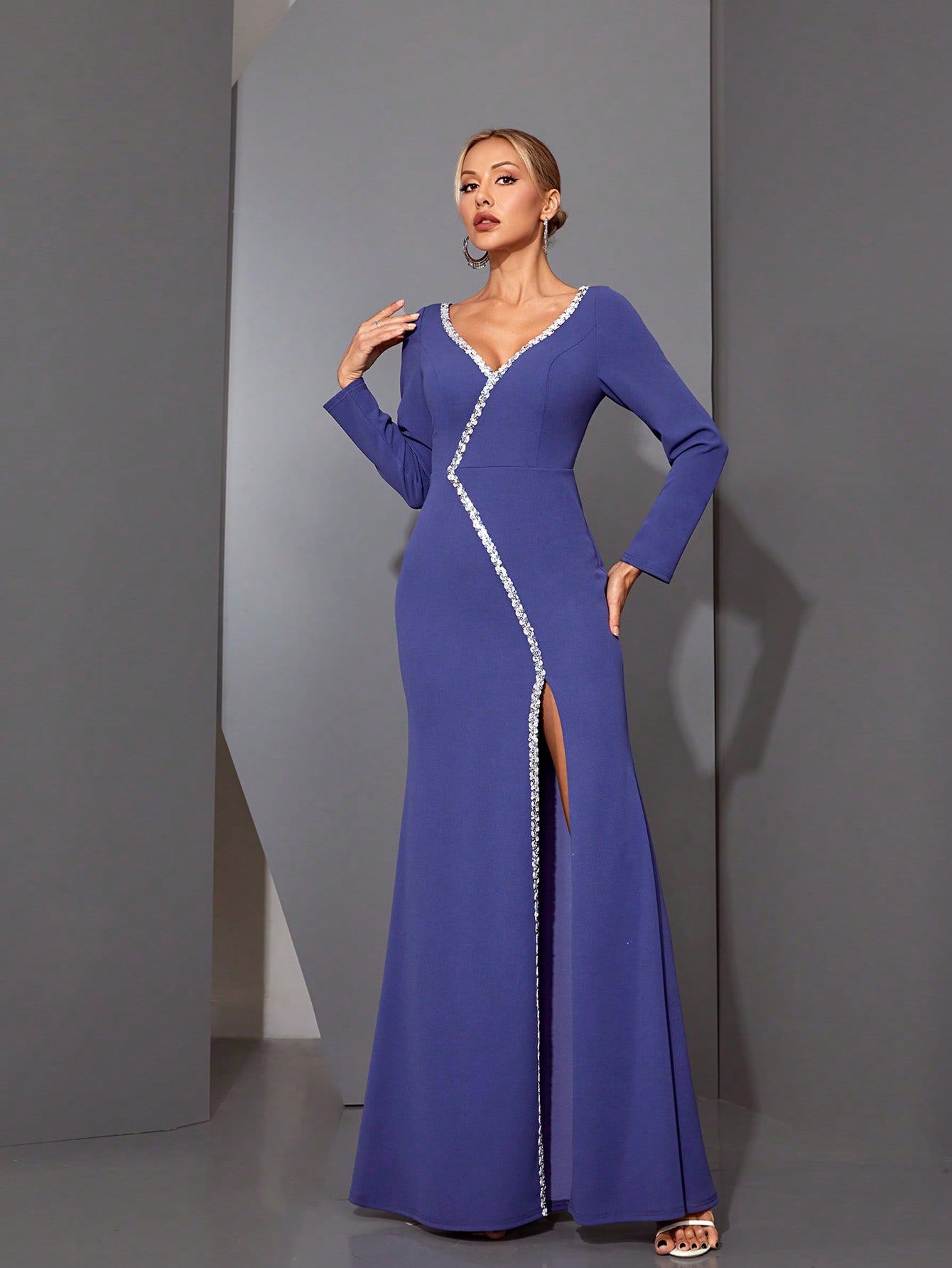 Leely Elegant V Neck Long Sleeve Party Dress