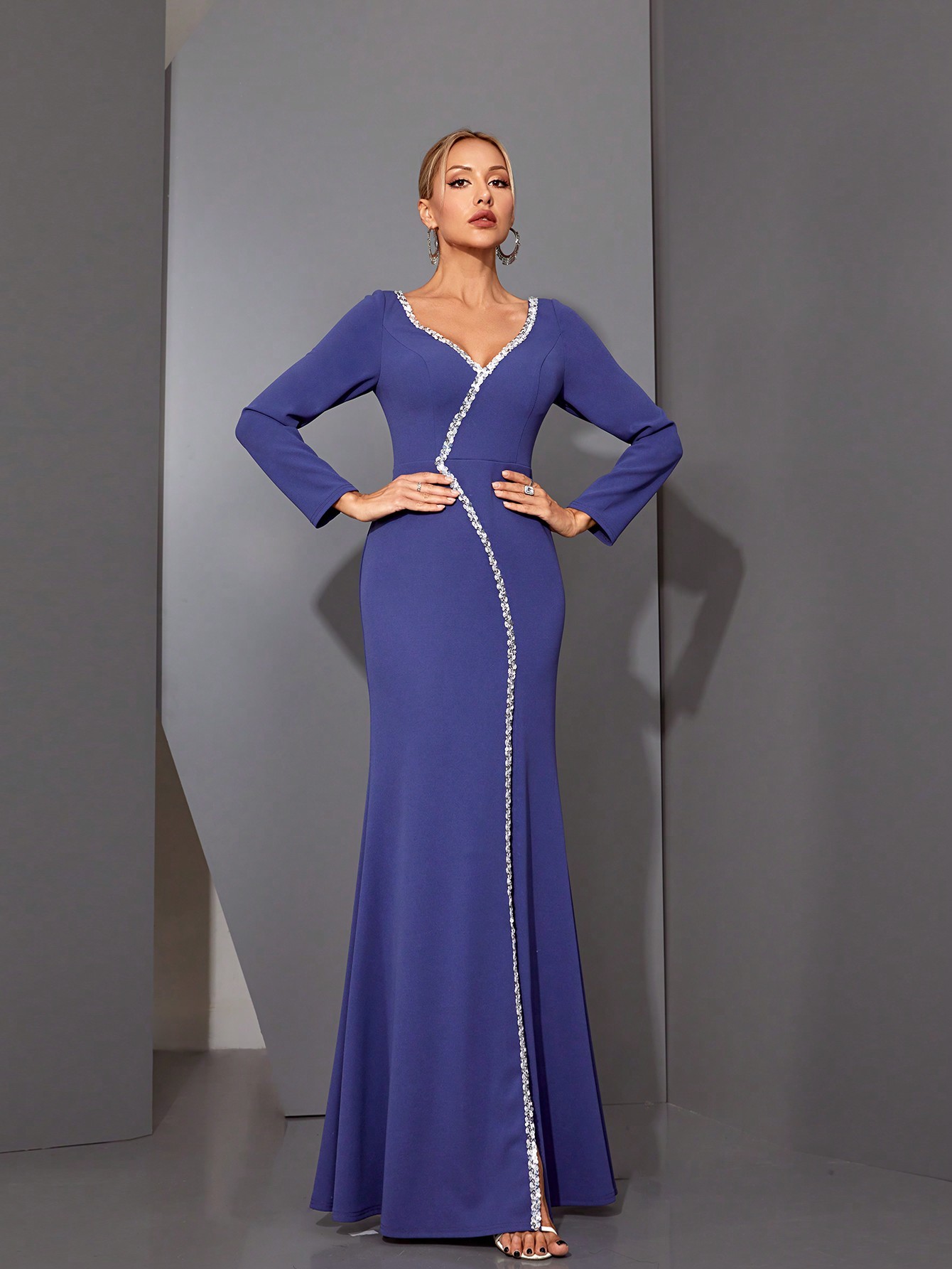 Leely Elegant V Neck Long Sleeve Party Dress
