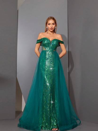 Leely Elegant Off The Shoulder Sleeveless Party Dress