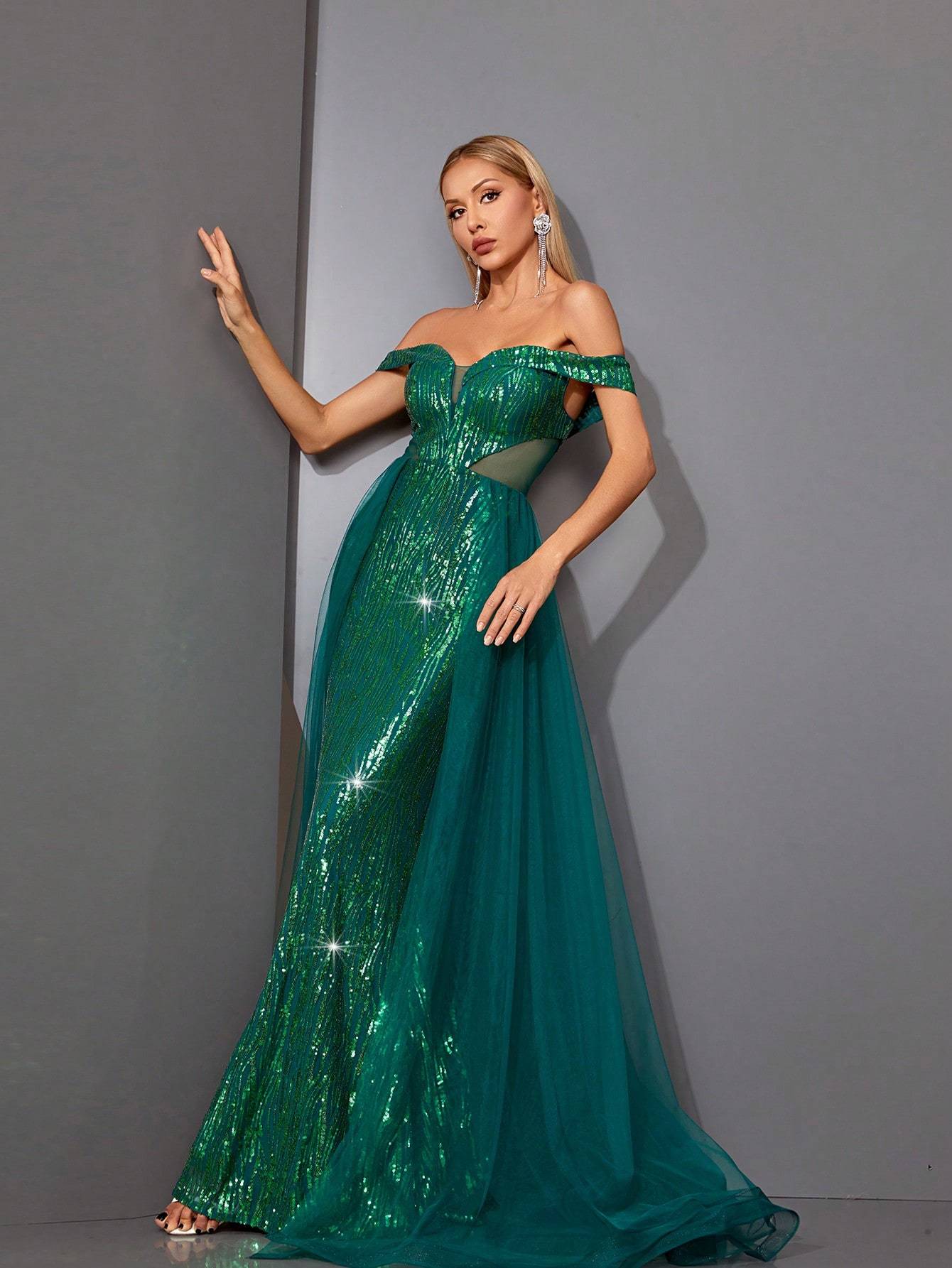 Leely Elegant Off The Shoulder Sleeveless Party Dress