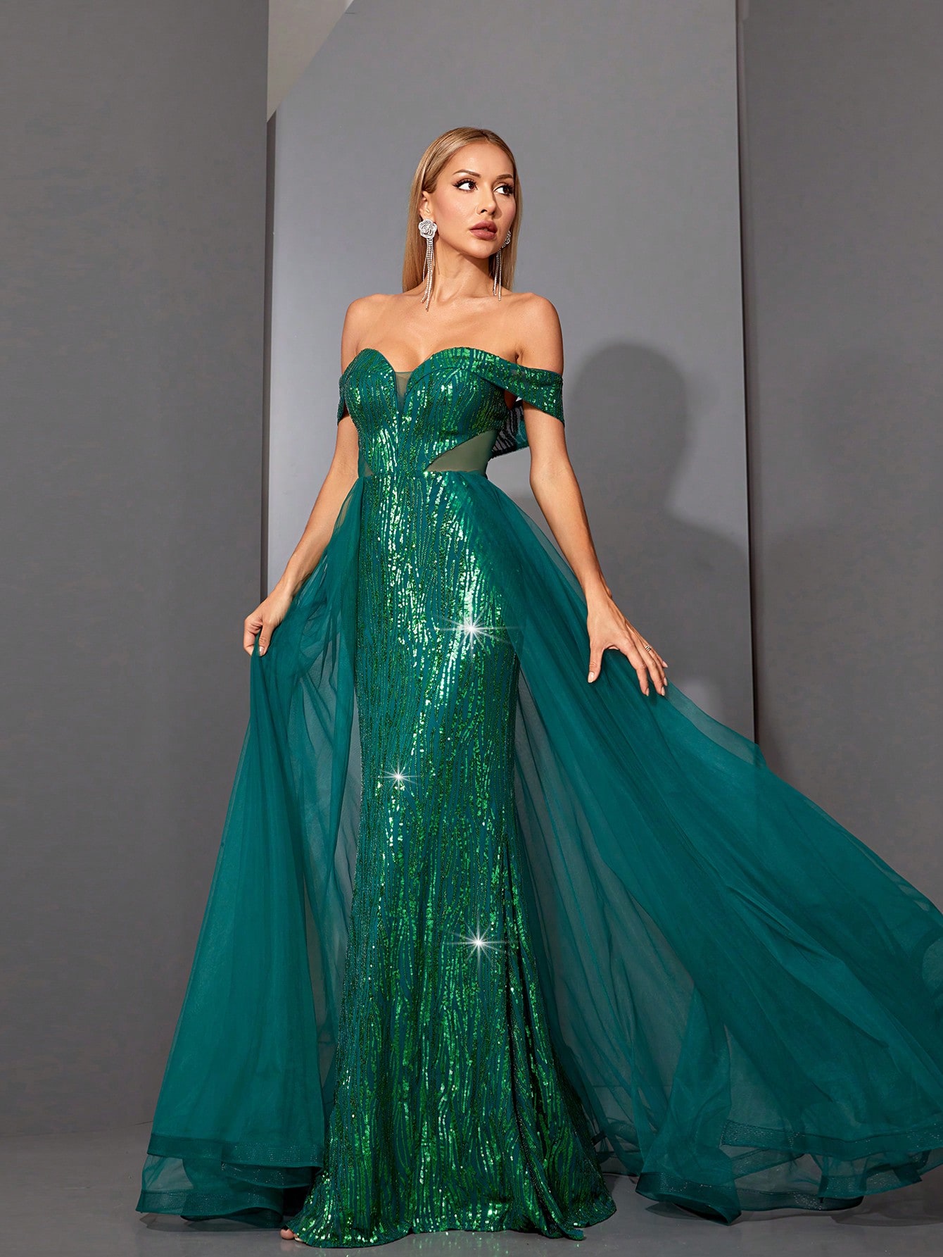 Leely Elegant Off The Shoulder Sleeveless Party Dress
