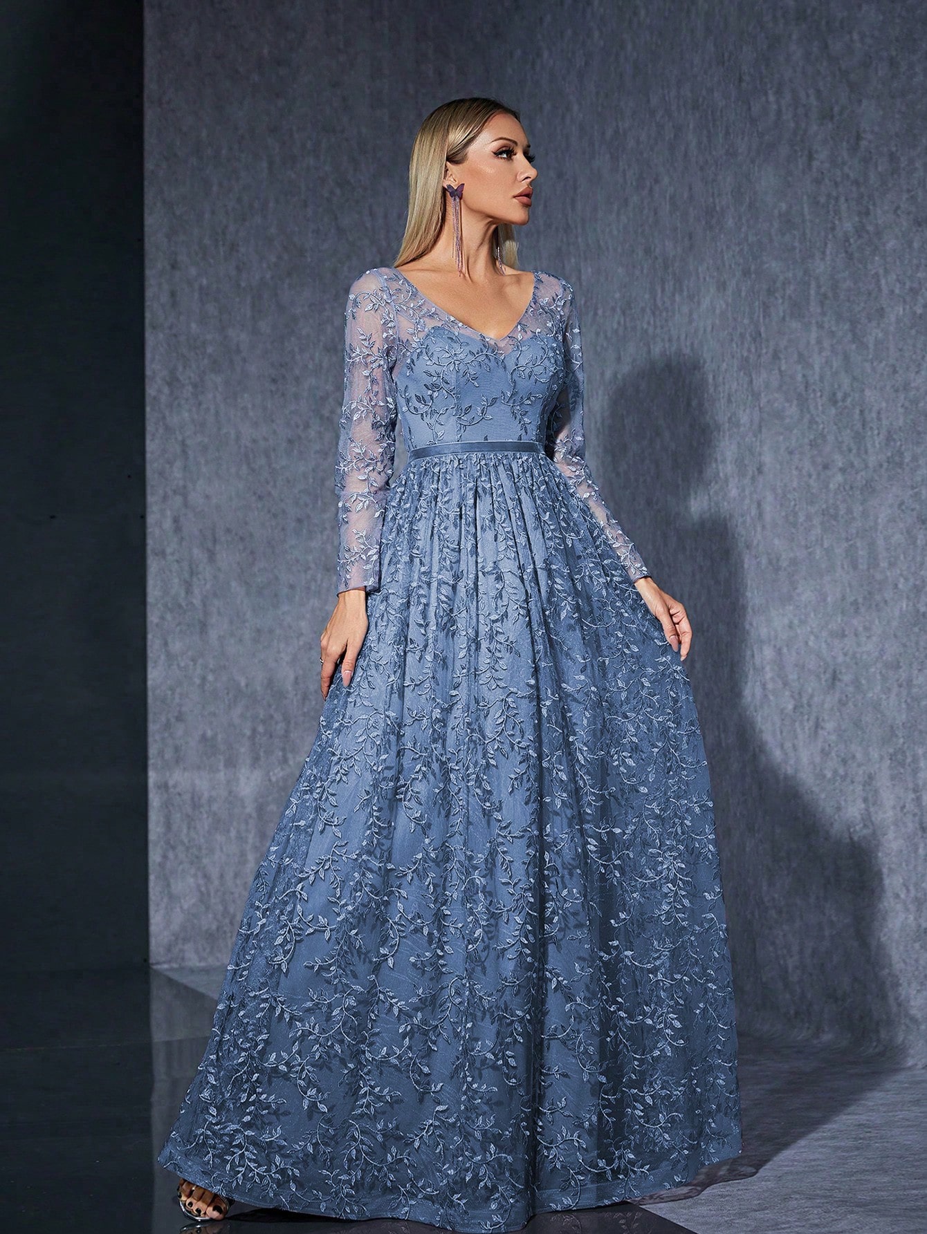 Leely Women's Elegant V Neck Long Sleeve Party Dress