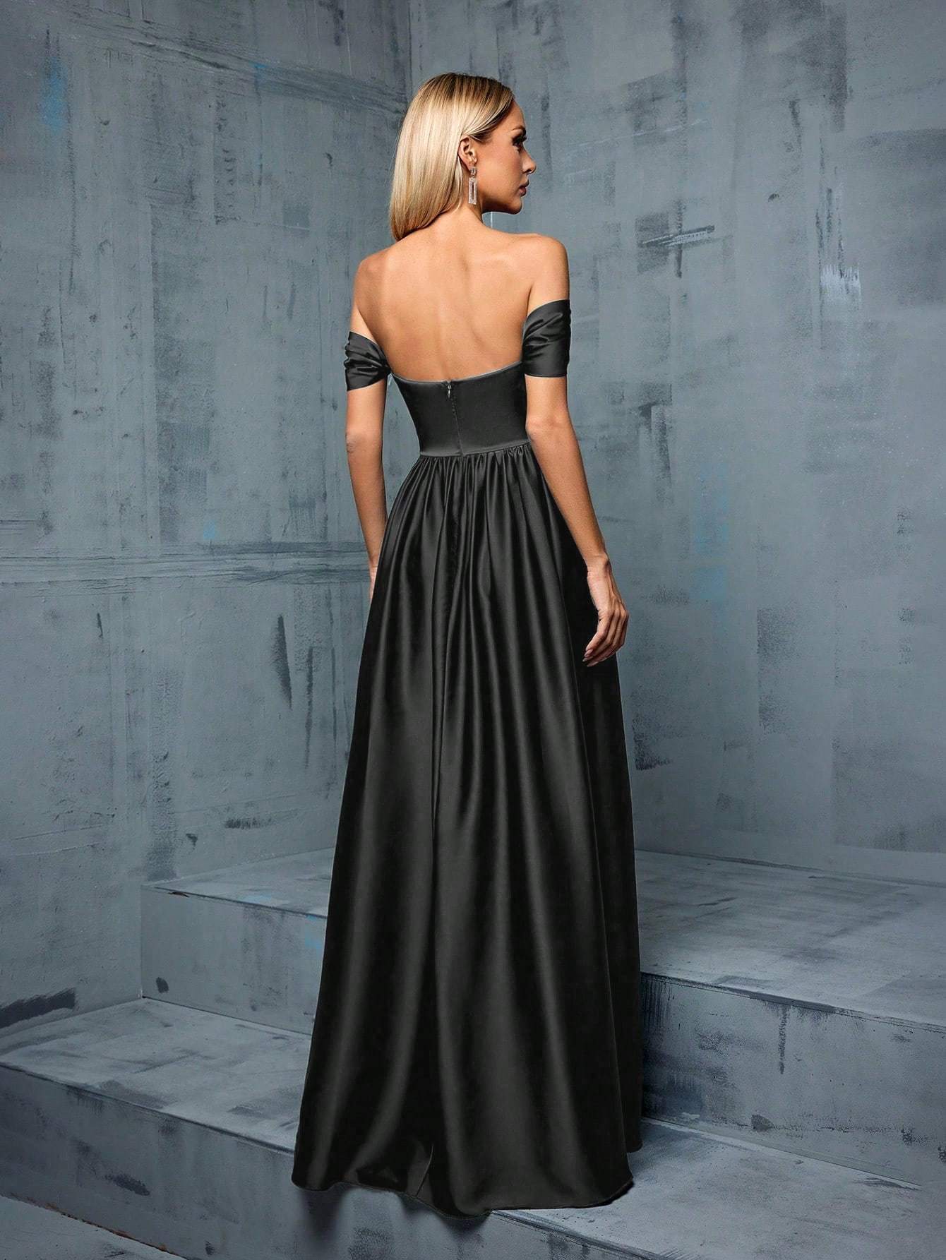Leely Elegant Off The Shoulder Sleeveless Party Dress