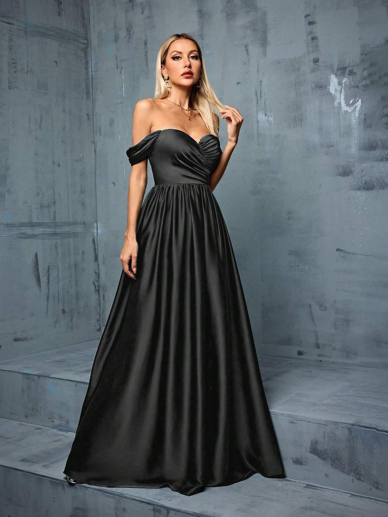 Leely Elegant Off The Shoulder Sleeveless Party Dress