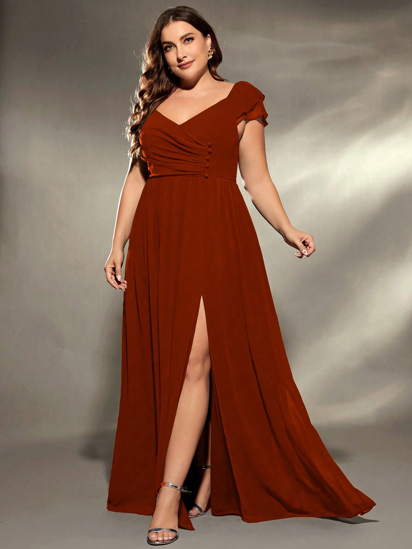 Leely Plus Women's Elegant V Neck Cap Sleeve Party Dress