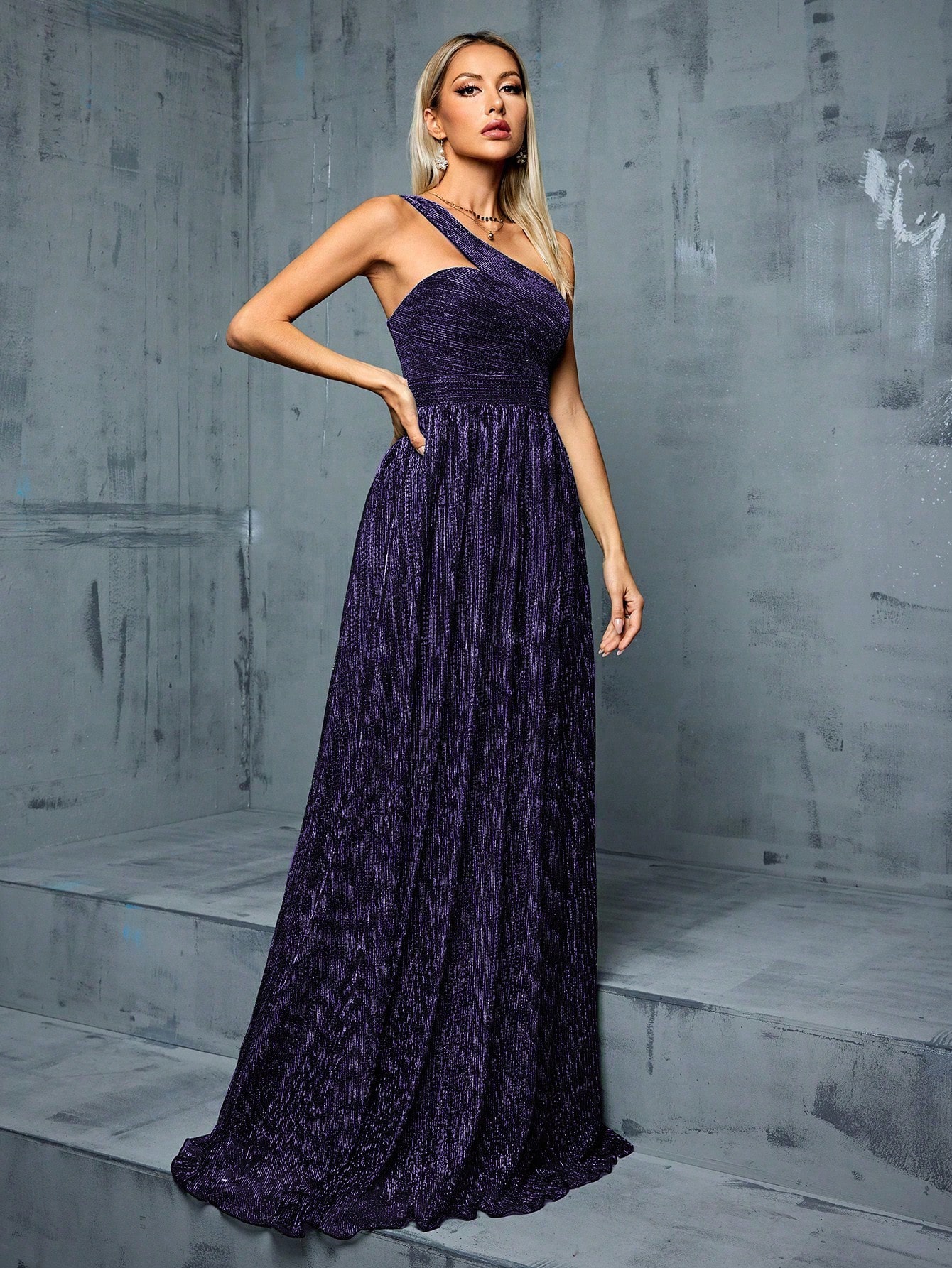Leely Elegant One Shoulder Sleeveless Party Dress