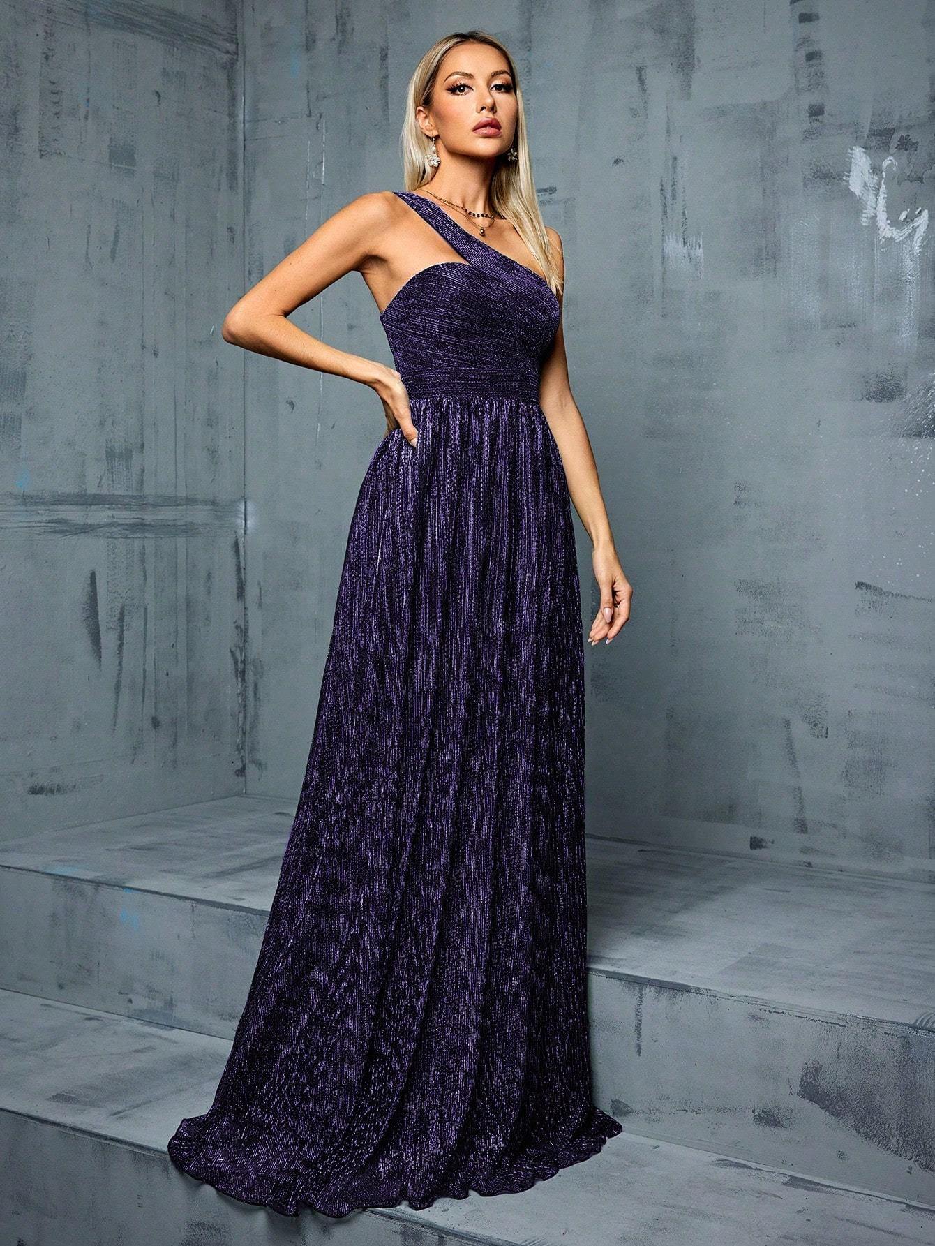 Leely Elegant One Shoulder Sleeveless Party Dress