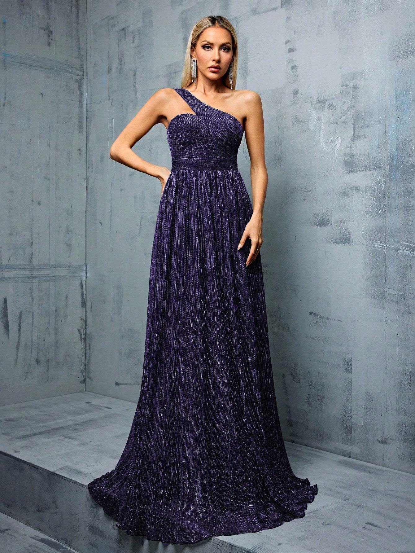 Leely Elegant One Shoulder Sleeveless Party Dress