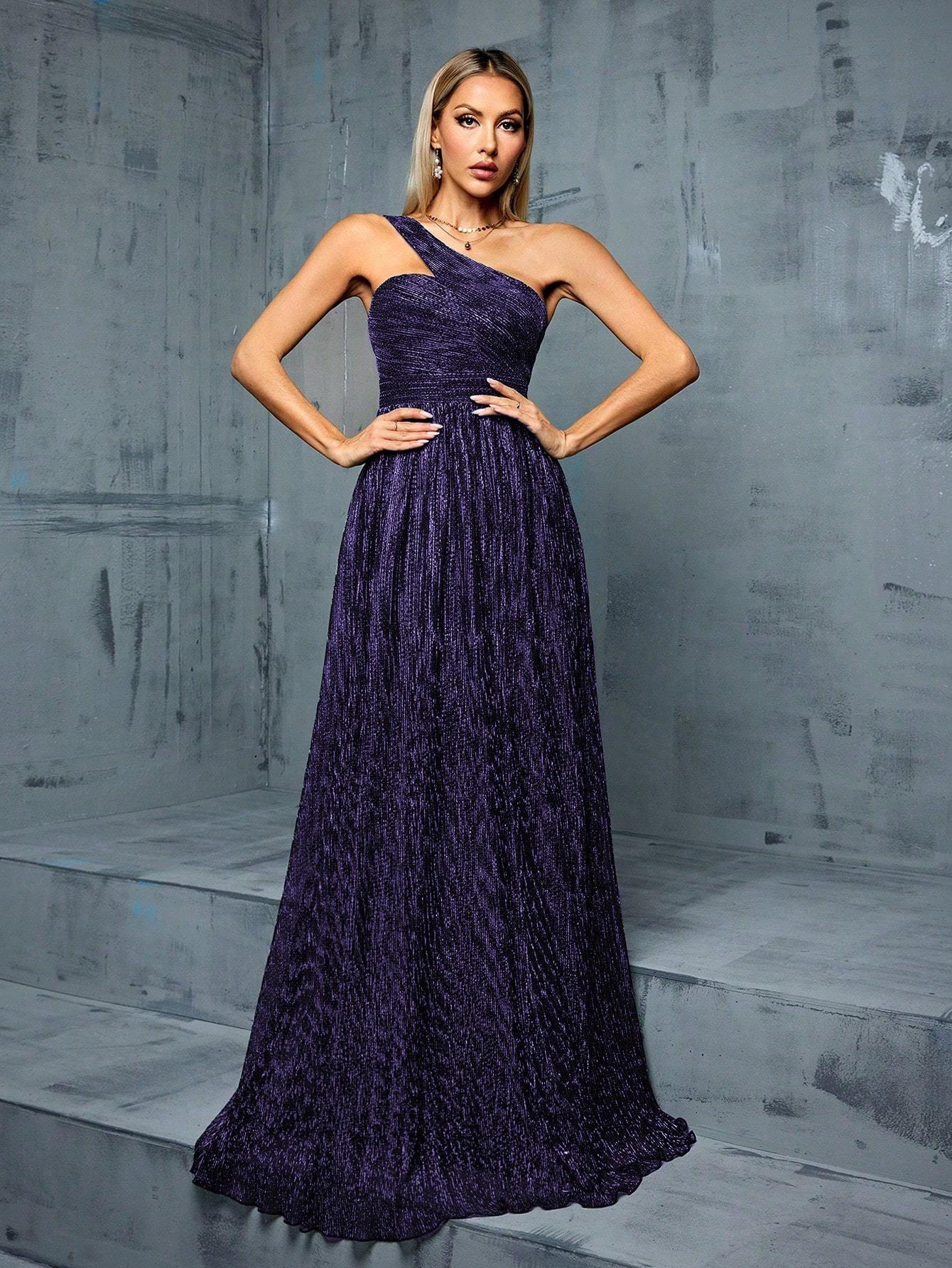 Leely Elegant One Shoulder Sleeveless Party Dress