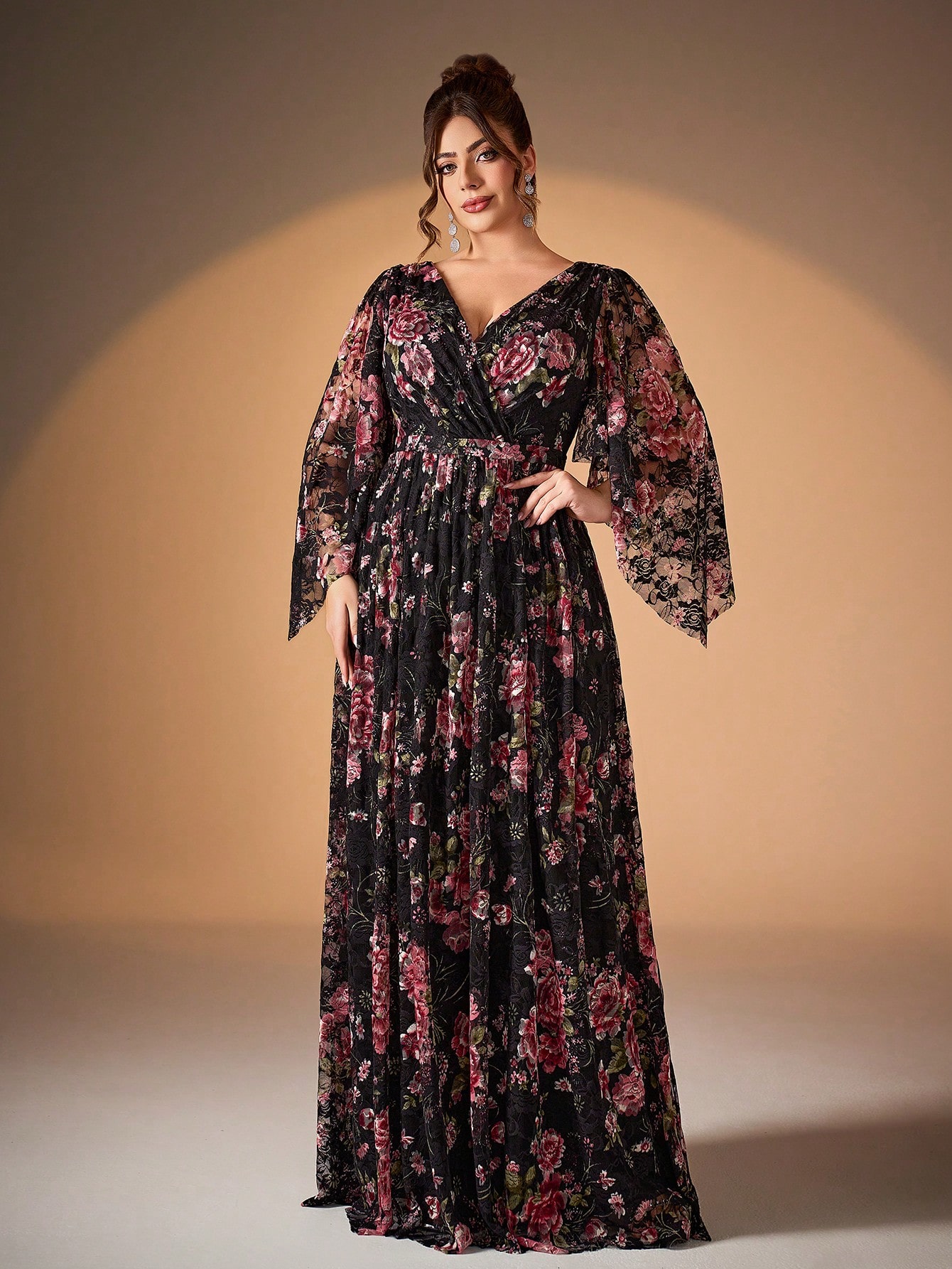 Leely Women's Elegant Sweetheart Cloak Sleeve Lace A-Line Dress