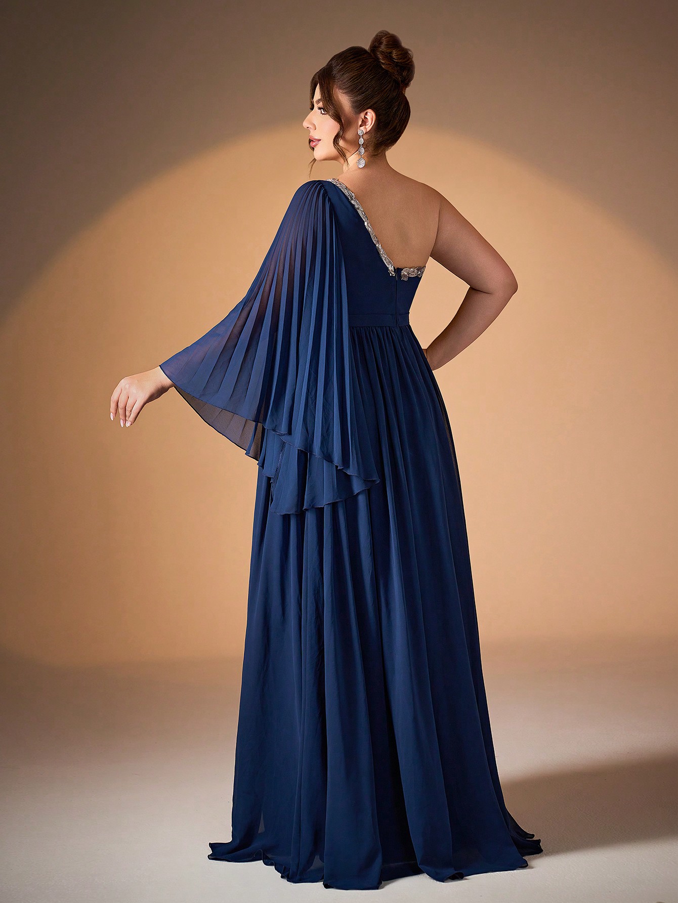 Leely Plus Women's Elegant One Shoulder Flare Sleeve Party Dresses