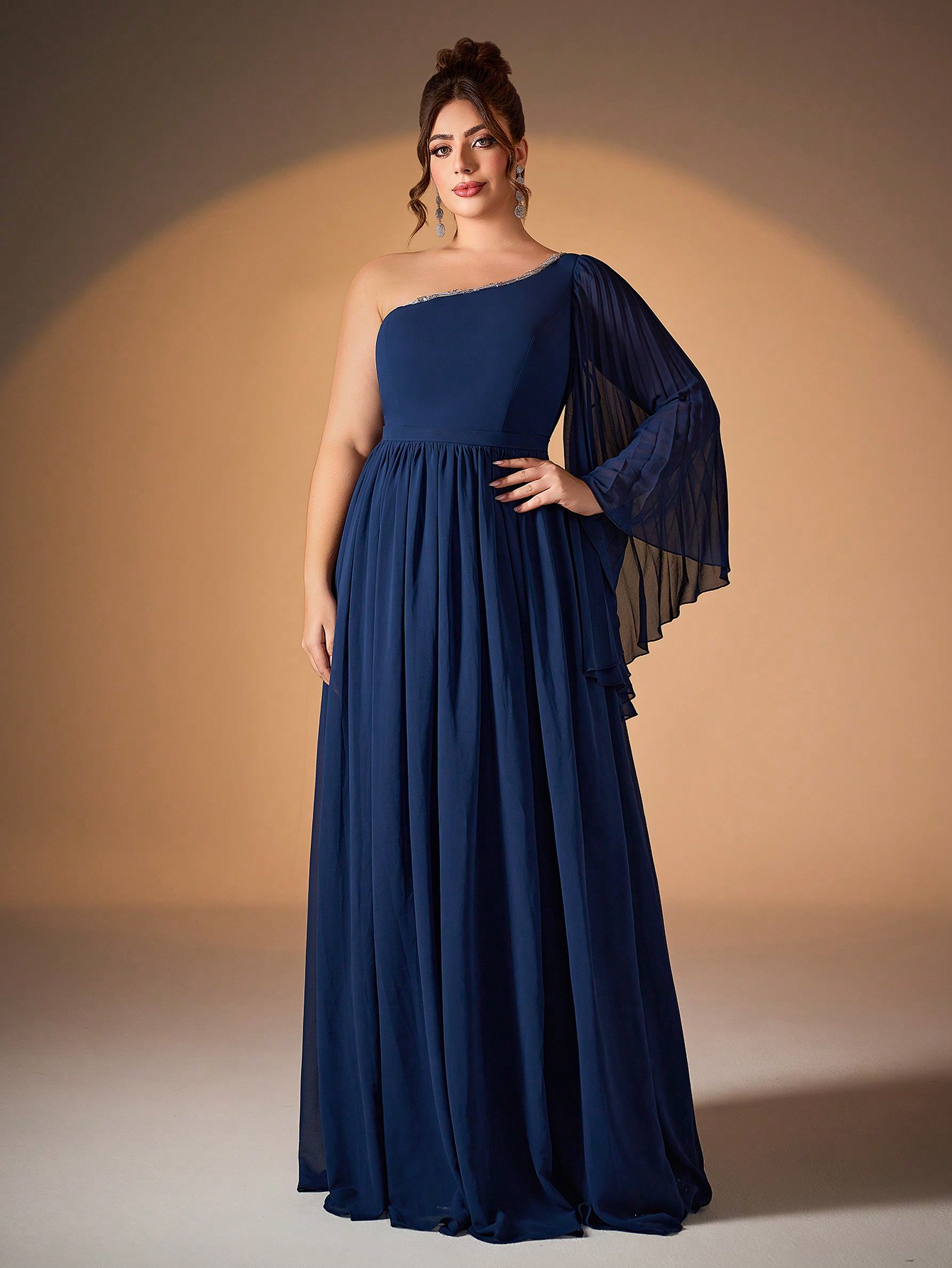 Leely Plus Women's Elegant One Shoulder Flare Sleeve Party Dresses