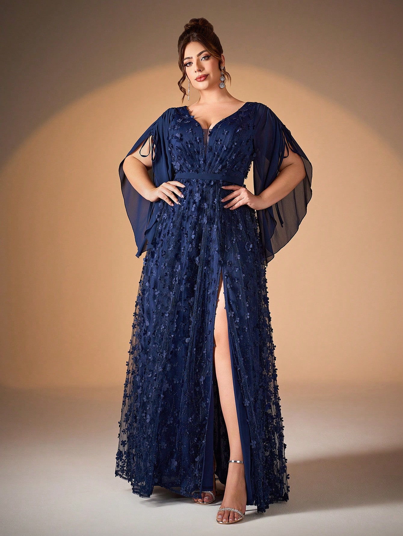 Leely Plus Women's Elegant V Neck Flounce Sleeve Graduation & Prom Dresses