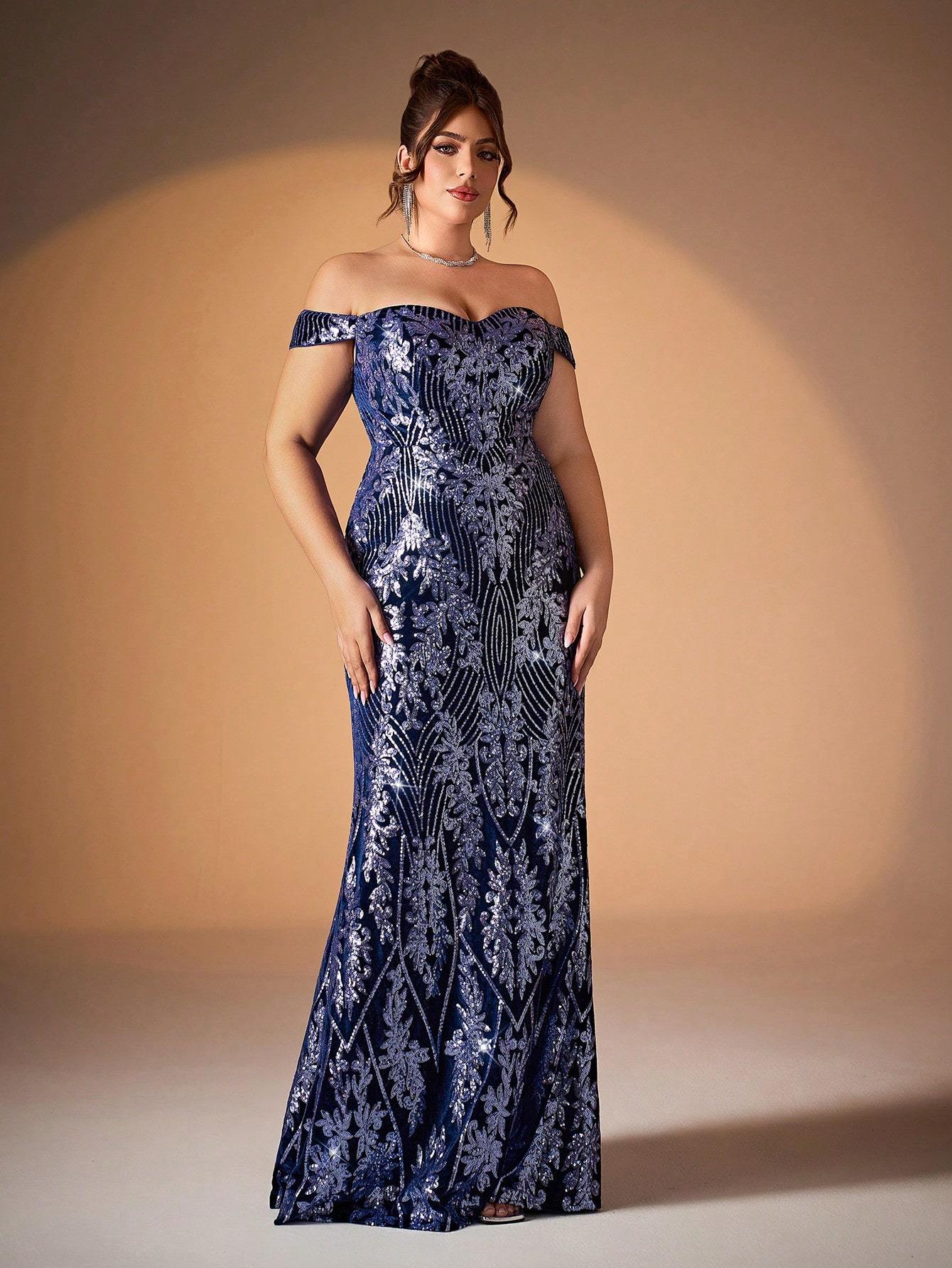 Leely Plus Women's Elegant Off The Shoulder Mermaid Evening Gown