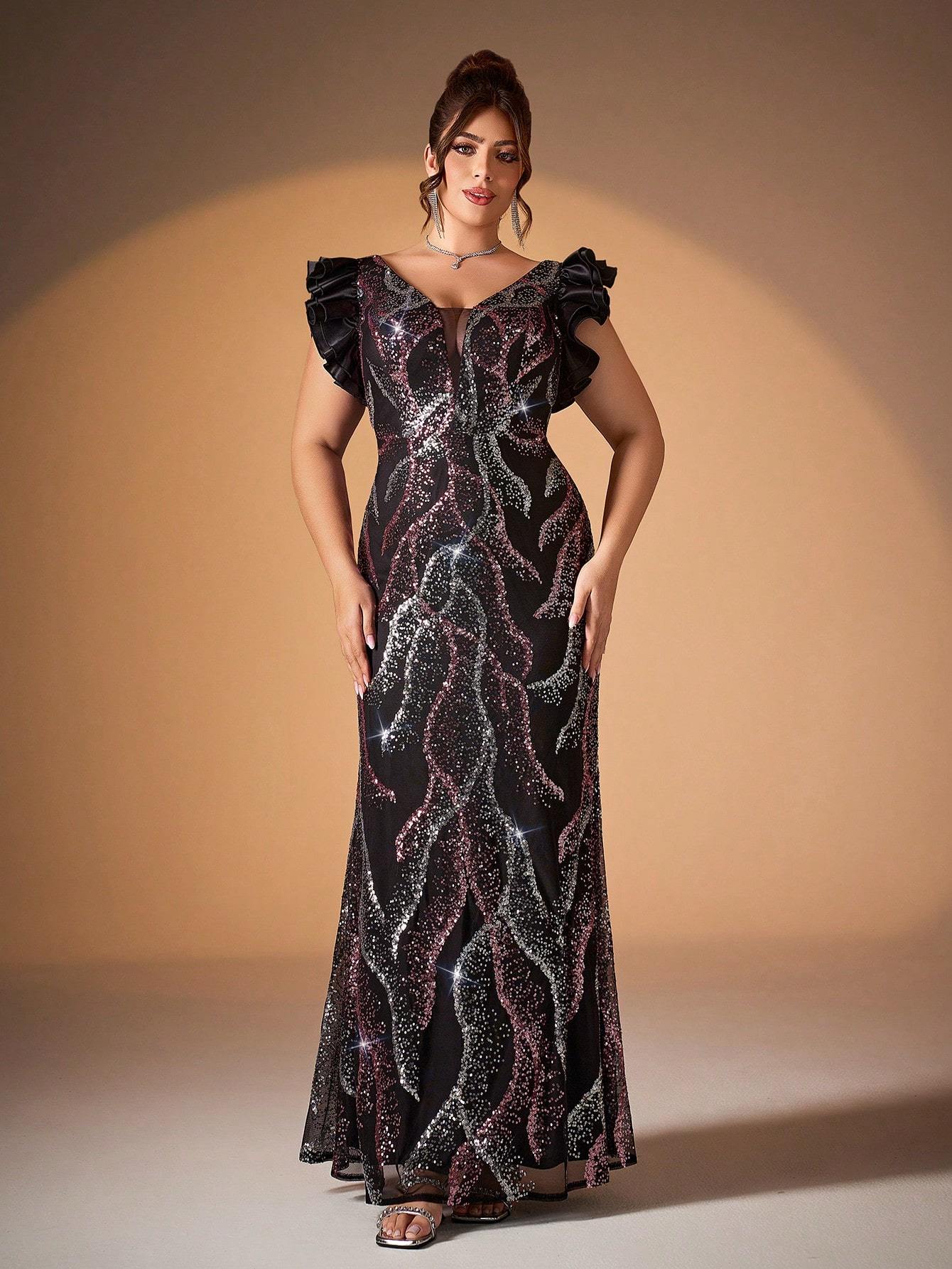 Leely Plus Women's Elegant V Neck Evening Dresses