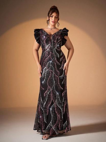 Leely Plus Women's Elegant V Neck Evening Dresses