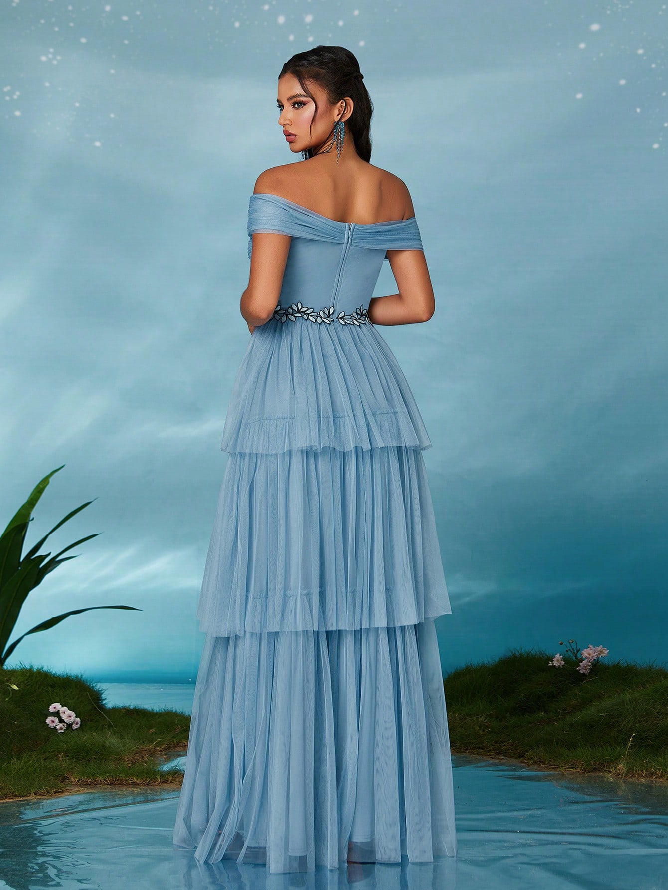 Leely Elegant Off The Shoulder Sleeveless Party Dress
