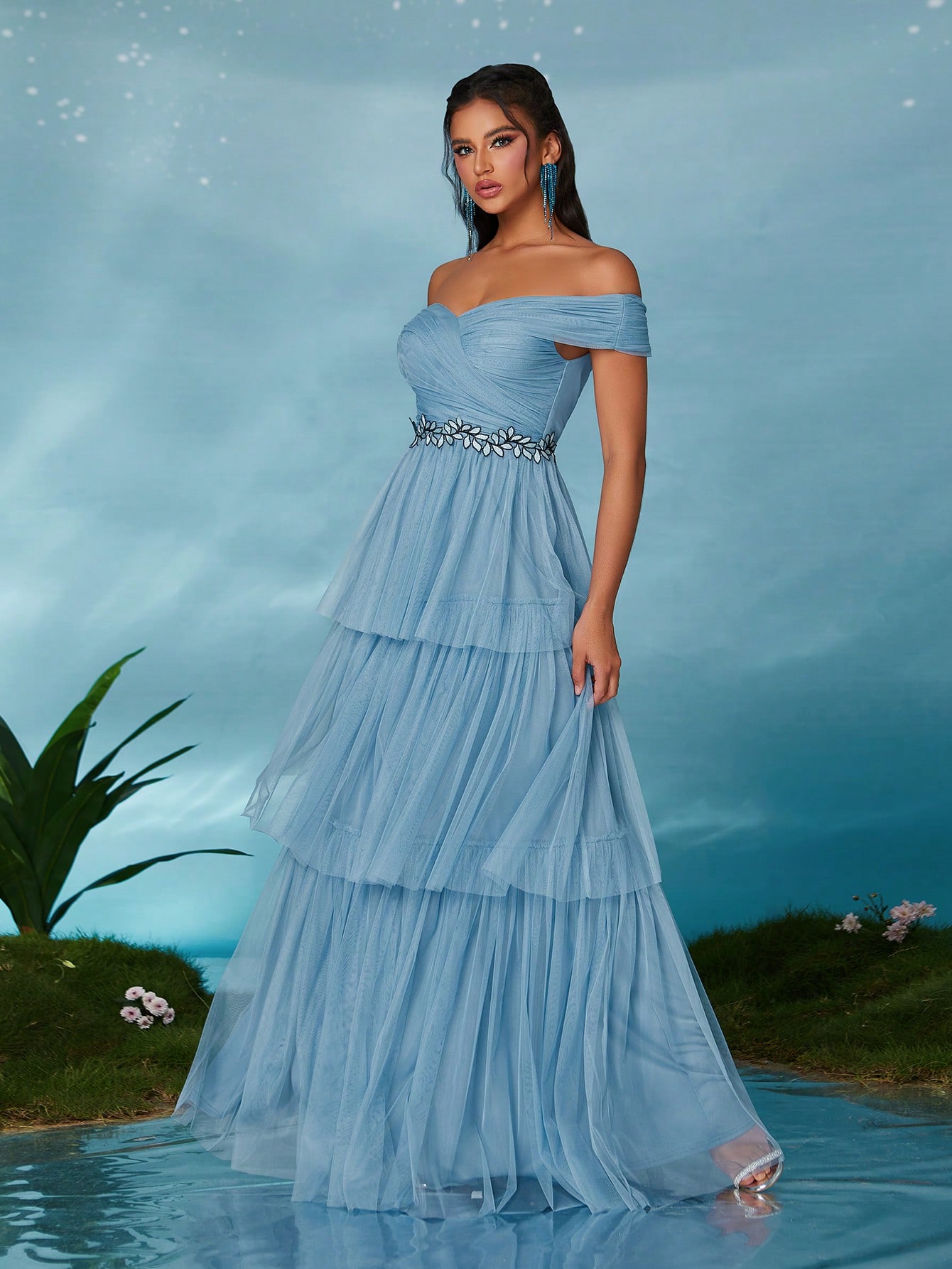 Leely Elegant Off The Shoulder Sleeveless Party Dress