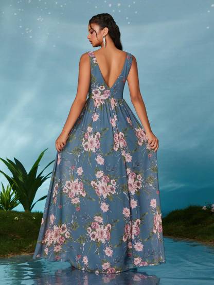 Leely Elegant V Neck Sleeveless Prom Dress