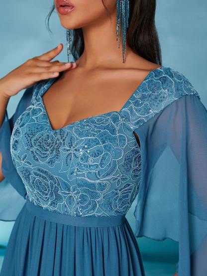 Leely Elegant Sweetheart Flounce Sleeve Party Dress