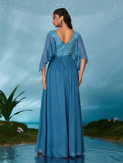 Leely Elegant Sweetheart Flounce Sleeve Party Dress