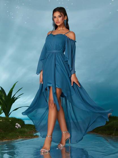 Leely Women's Elegant Sweetheart Cloak Sleeve Lace A-Line Dress