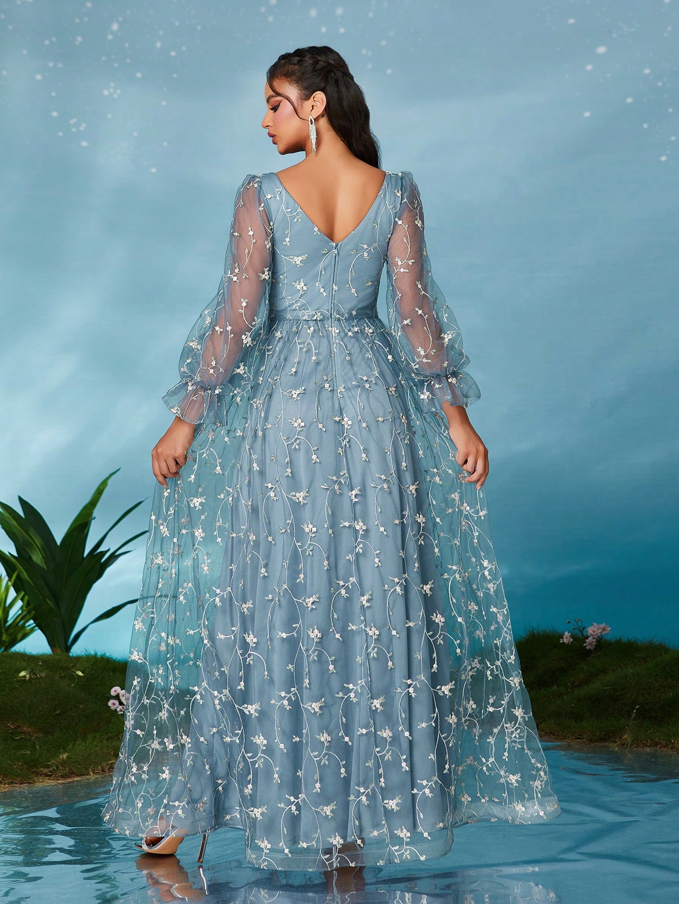 Leely Elegant V Neck Bishop Sleeve Party Dress