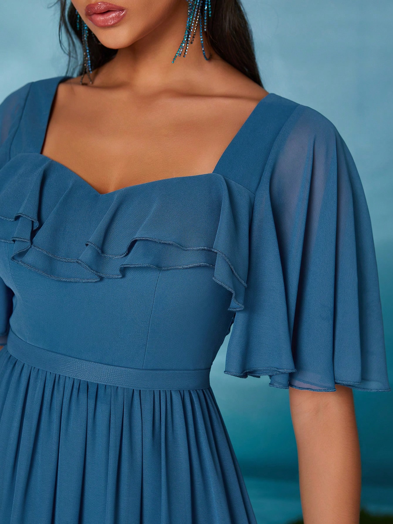 Leely Elegant Sweetheart Flounce Sleeve Party Dress