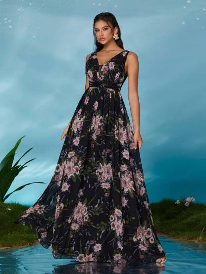 Leely Elegant V Neck Sleeveless Prom Dress