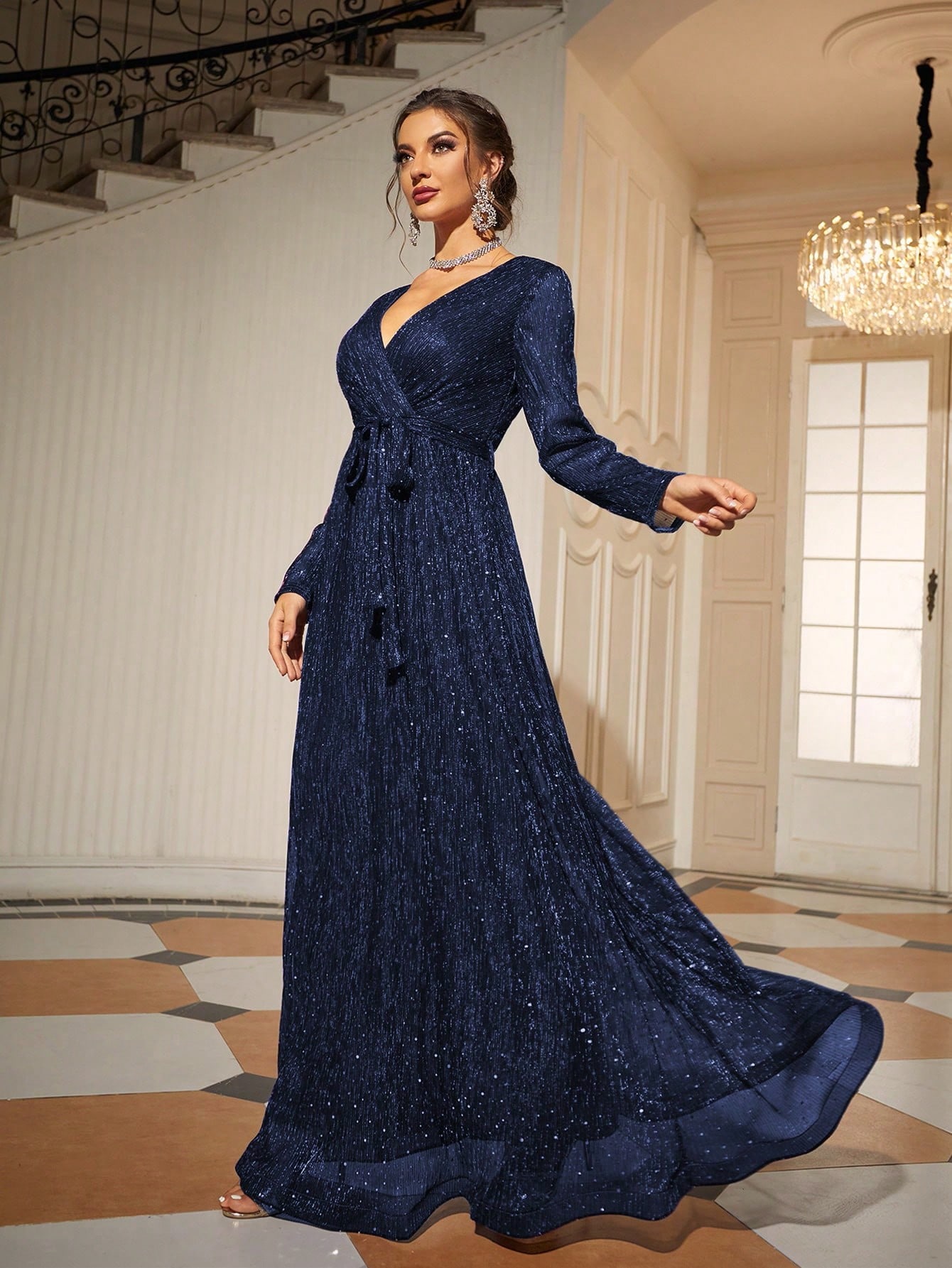 Leely Elegant V Neck Long Sleeve Party Dresses