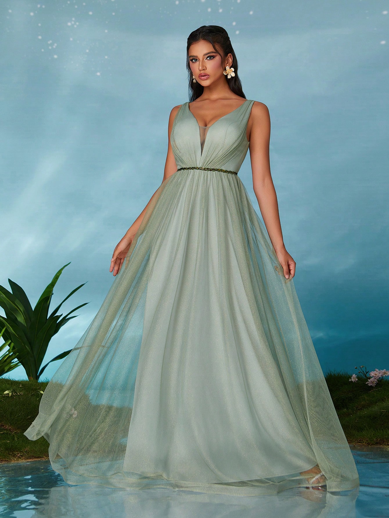Leely Elegant V Neck Sleeveless Party Dress