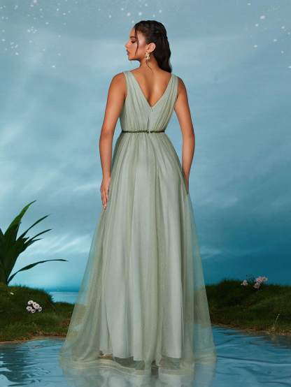 Leely Elegant V Neck Sleeveless Party Dress
