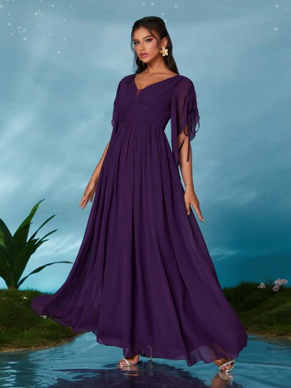Leely Women's Elegant Sweetheart Cloak Sleeve Lace A-Line Dress