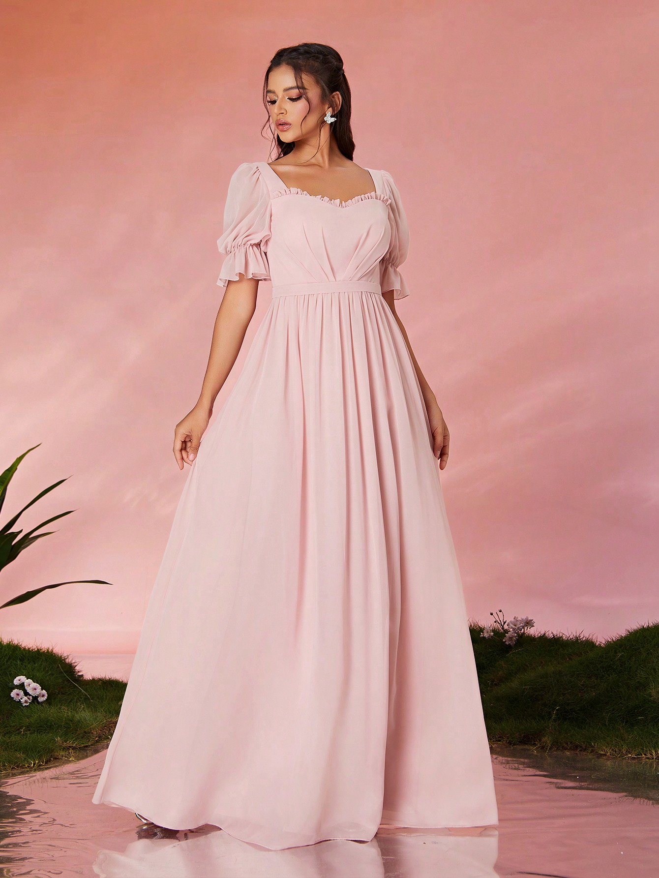 Leely Elegant Sweetheart Half Sleeve Party Dress