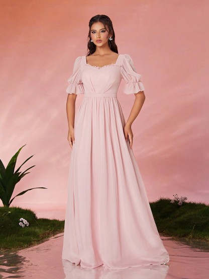 Leely Women's Elegant Sweetheart Cloak Sleeve Lace A-Line Dress