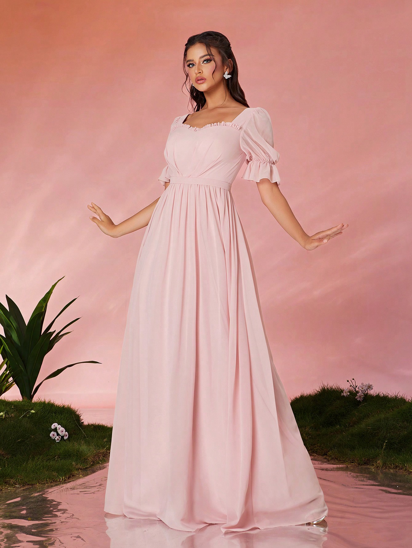Leely Elegant Sweetheart Half Sleeve Party Dress