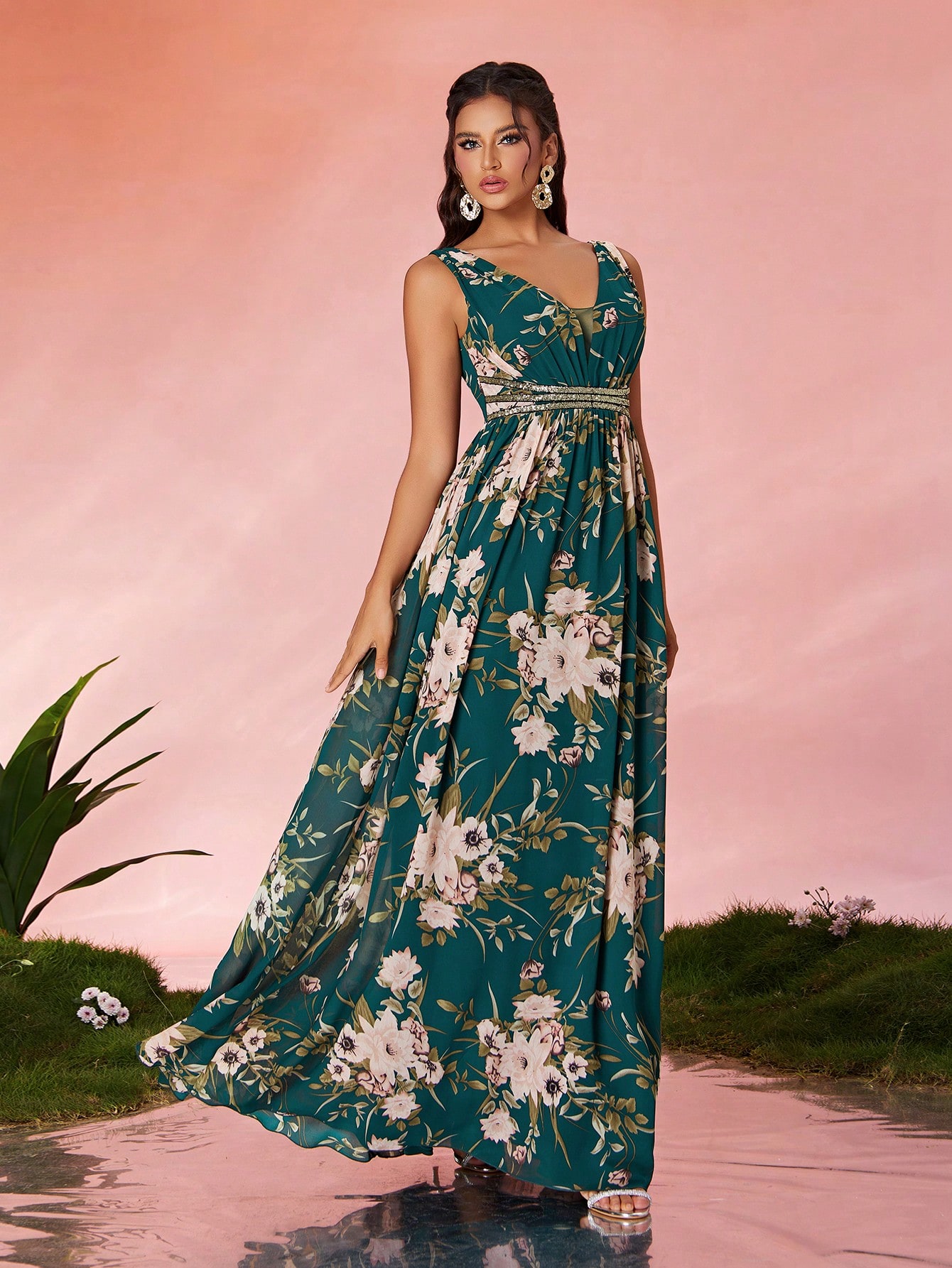 Leely Elegant V Neck Sleeveless Prom Dress